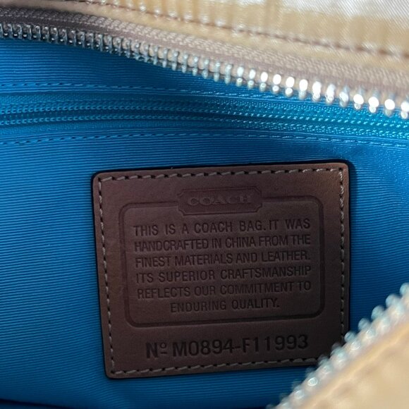 Rare Vintage Coach Sateen Leather Gold interior Blue interior Satchel Handbag - Picture 2 of 7